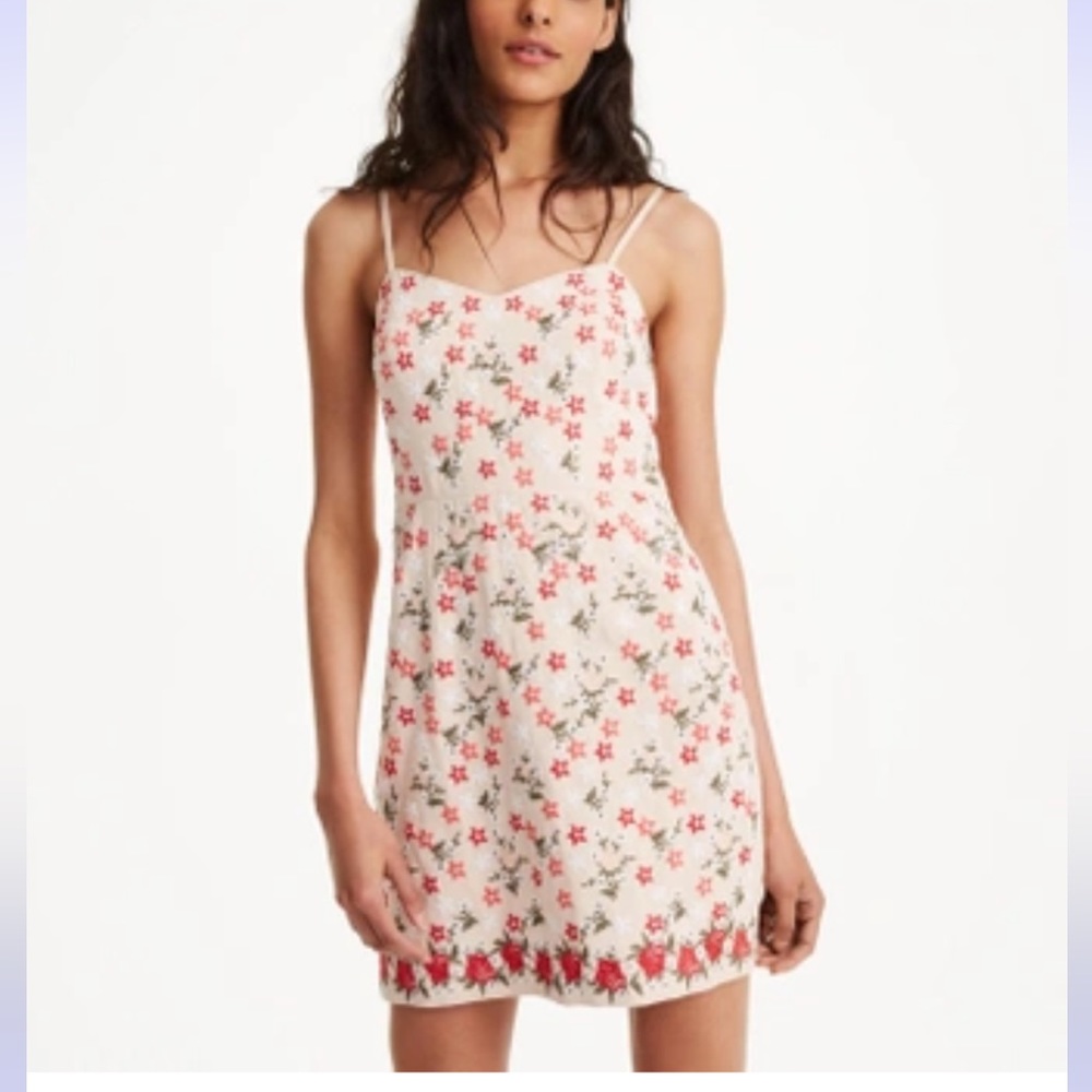 NWT Club Monaco Frooti Dress. Embroidered floral mini dress size 6